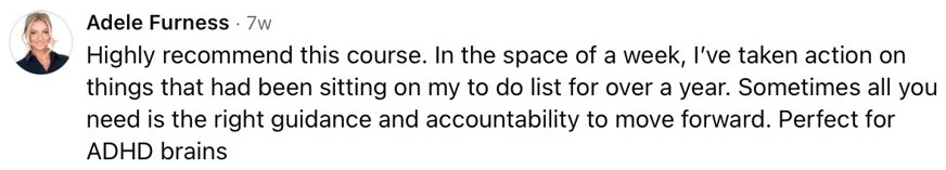 Recommendation from Adele Furness describing the action she took after receiving guidance and accountability